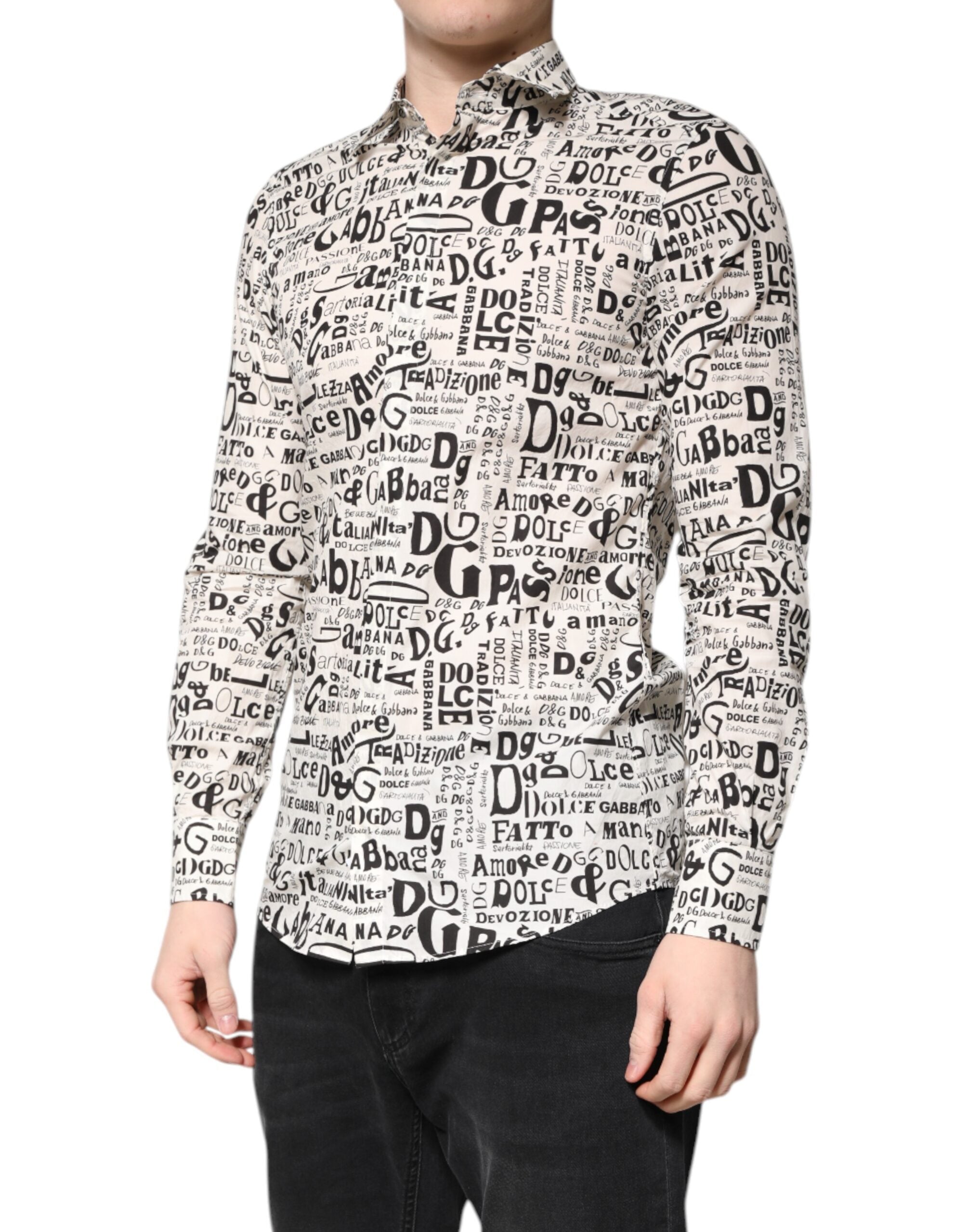 Dolce & Gabbana White Black Logo MARTINI Men's Casual Shirt